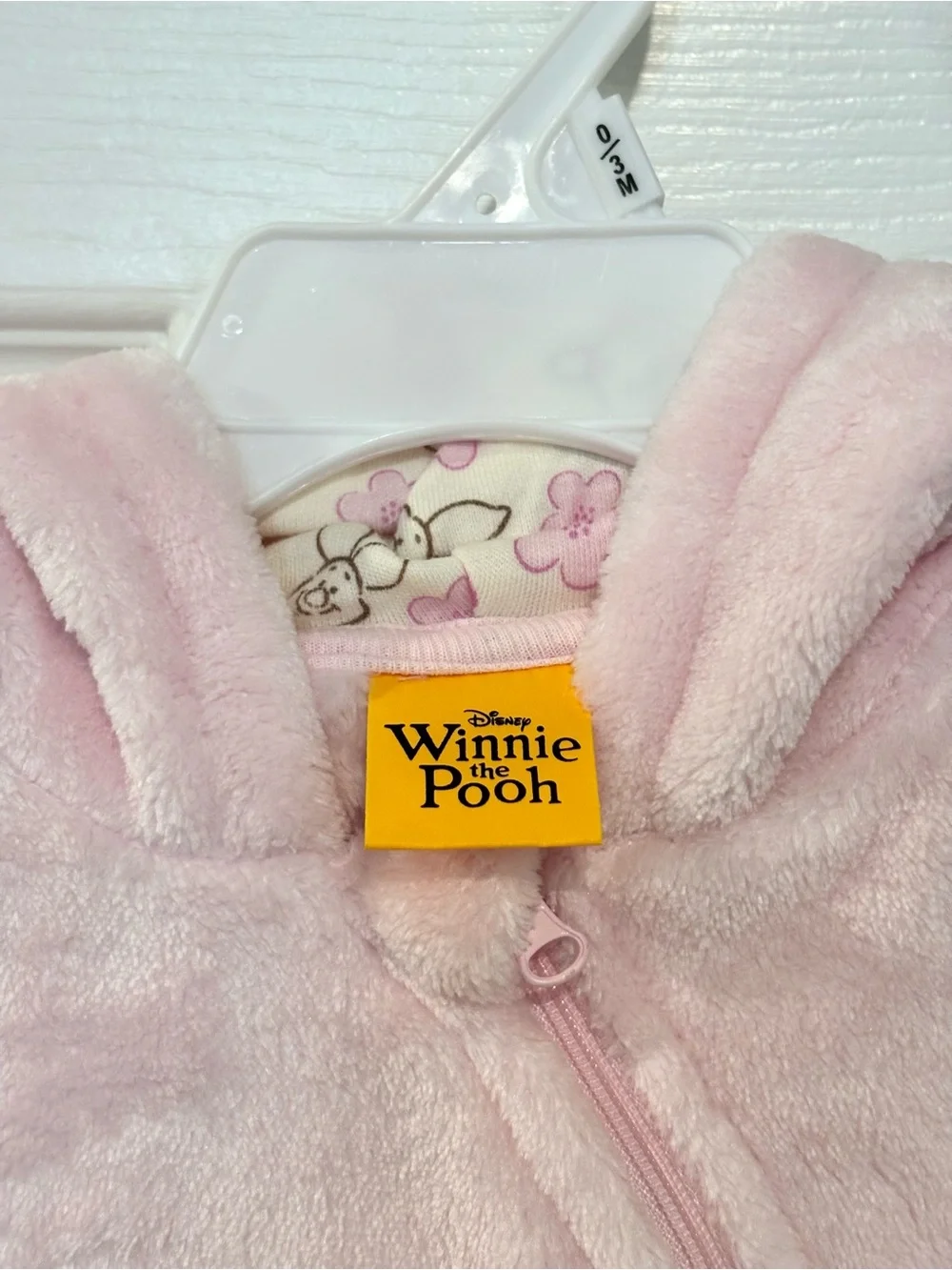 Disney WINNIE THE POOH Piglet Pink One Piece Footie Hood SIZE 0/3 Month NEW